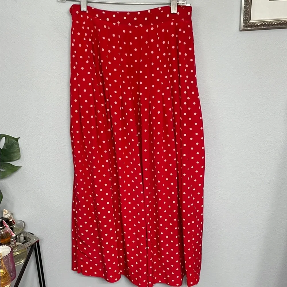 Red Polka Dot Silk Skirt, fully lined size 10